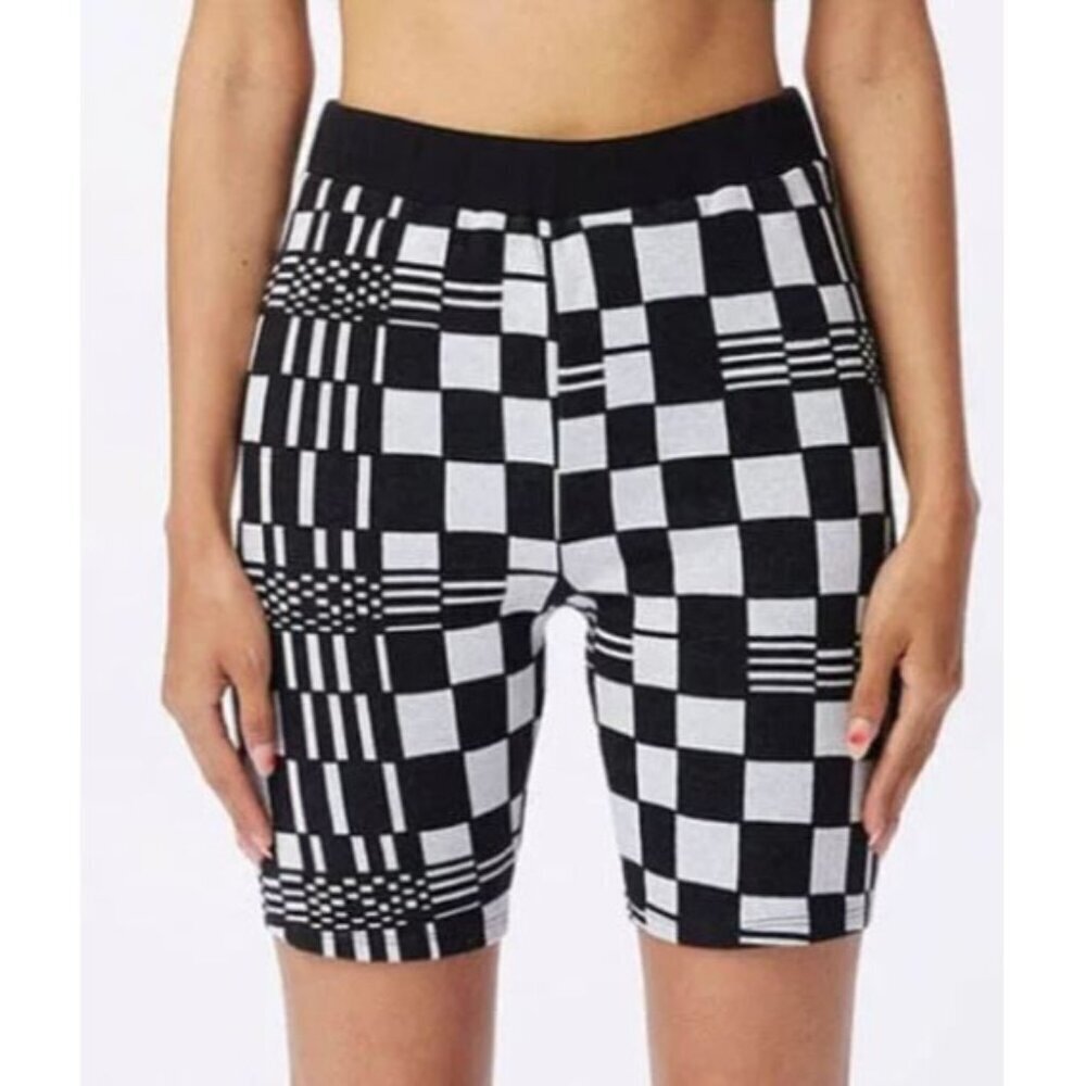NEW OBEY Women's Shorts Lillian Fitted Black White Jacquard Check Size Medium
